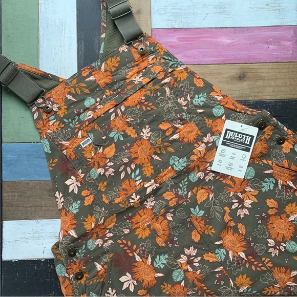 NWT Duluth Large x29”L Heirloom Gardening Lined Bib Overalls Loden Autumn Leaves - Picture 5 of 10